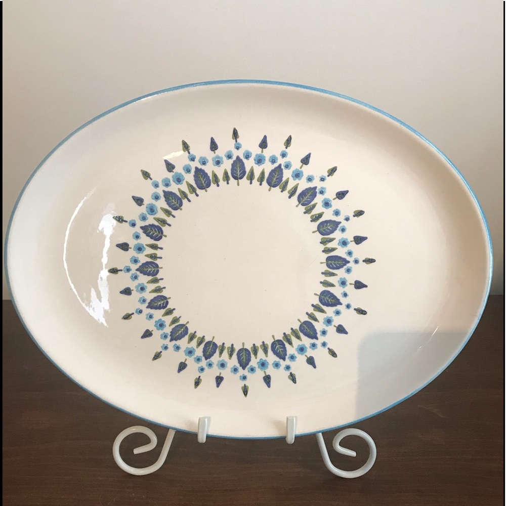 Shabby chic cake plate platter blue green leaves